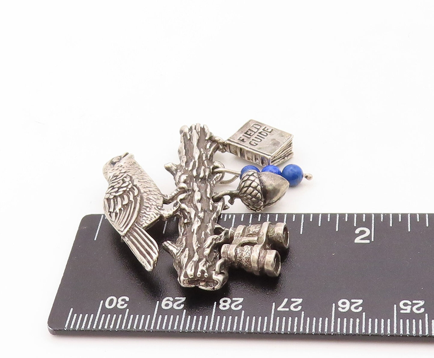 925 Sterling Silver Vintage Brooch Pin Bird On Branch Dangling Charms BP11267