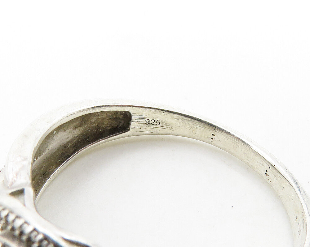 925 Sterling Silver Vintage Genuine Diamonds Floral Band Ring Sz 9 RG19741