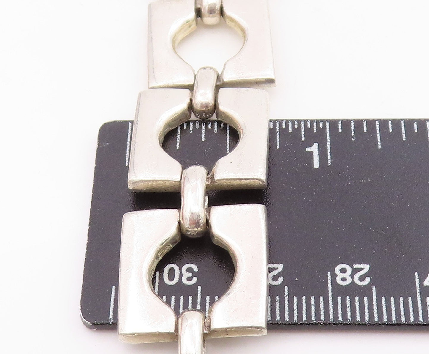 925 Sterling Silver Vintage Bracelet MEXICO Interlocking Open Squares BT11521