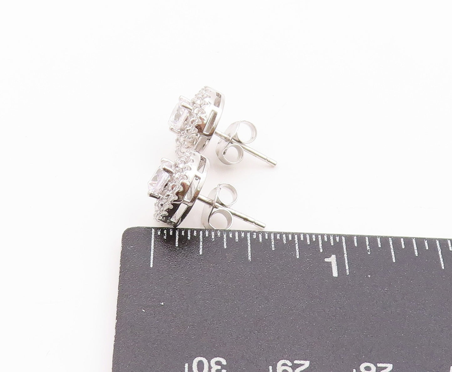 925 Sterling Silver Vintage Earrings Round CZ Halo CZ Band Design Studs EG13595