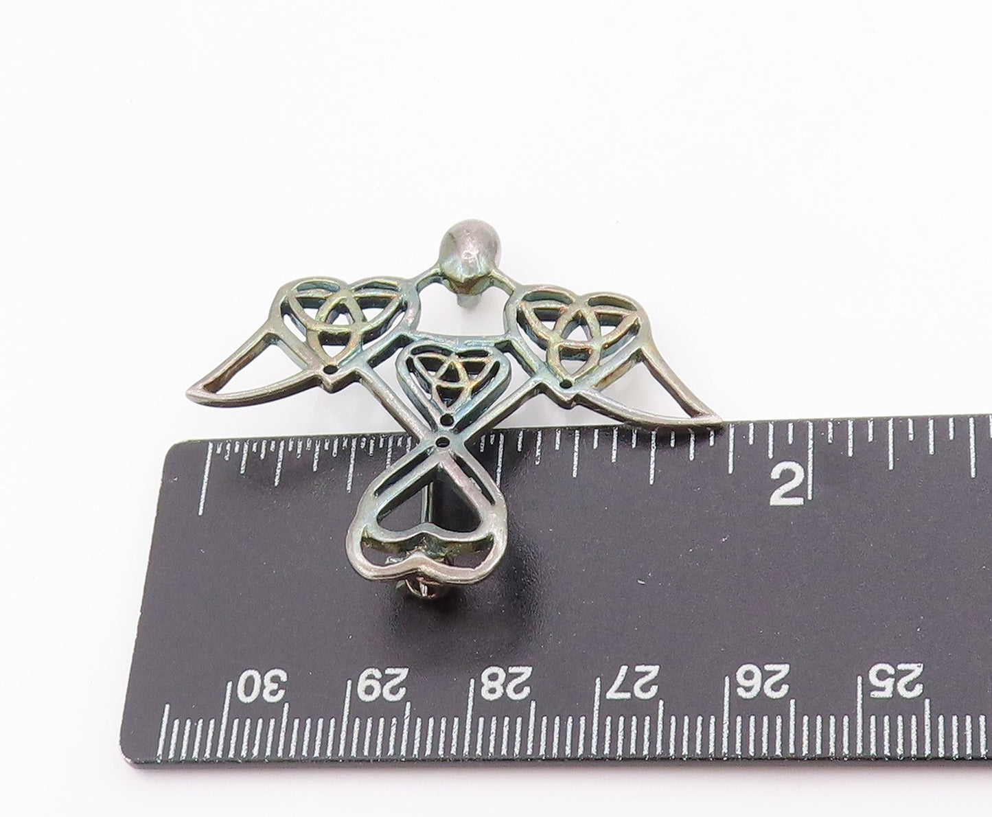 925 Sterling Silver Vintage Brooch Guardian Angel Celtic Knot Cut Out BP11834