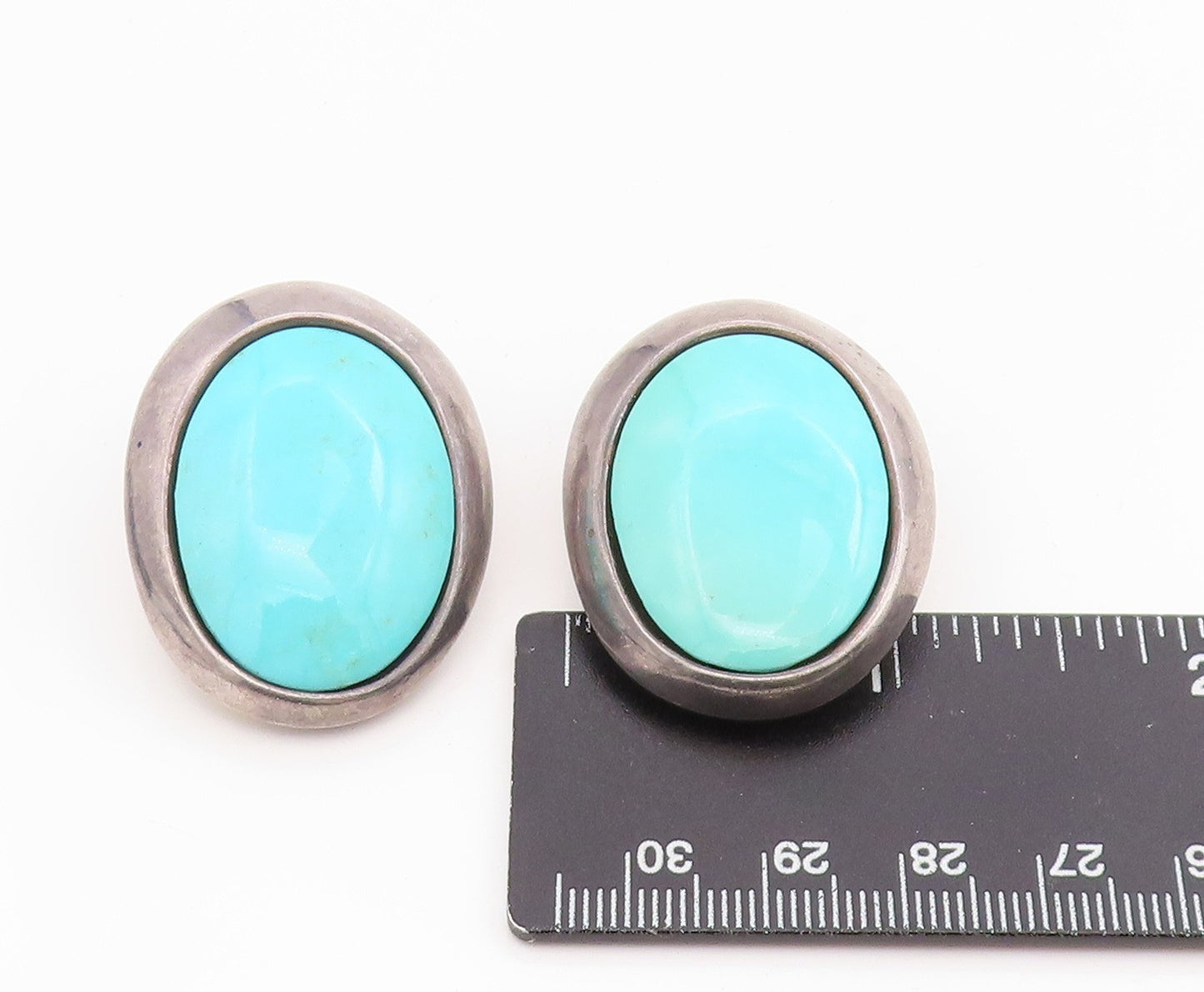 925 Sterling Silver Vintage Earrings ZINA Cabochon Turquoise Clip On EG13951