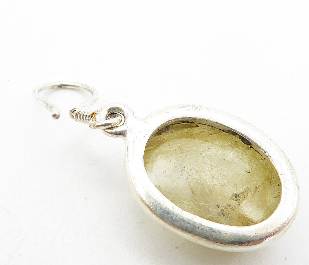 925 Sterling Silver Vintage Cabochon Rutilated Quartz Dangle Earrings EG3620