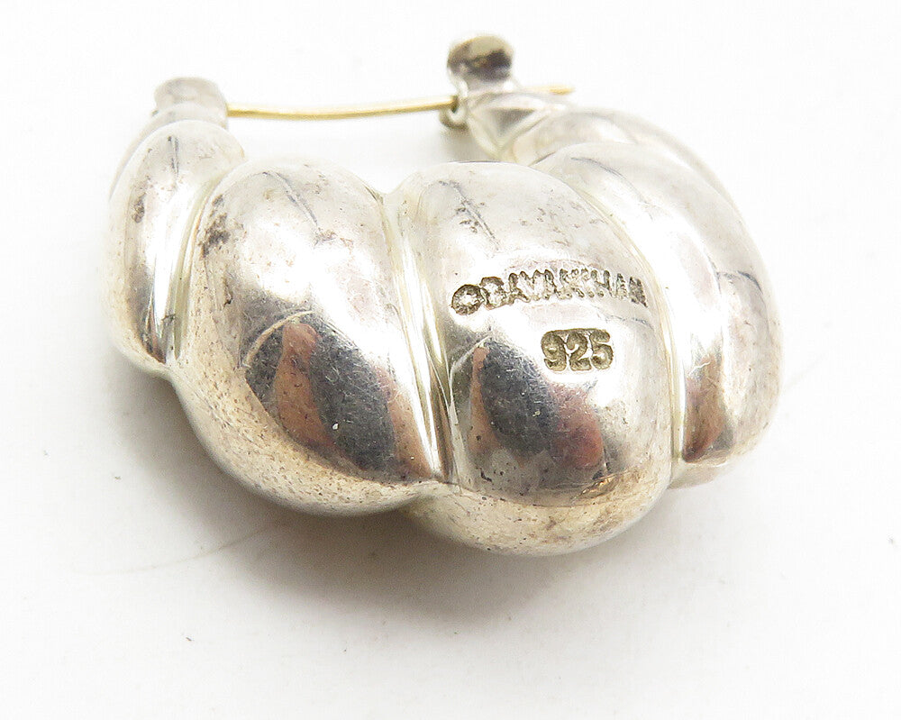BAYANIHAN 925 Silver & 14K GOLD Vintage Hollow Fluted Hoop Earrings EG5140