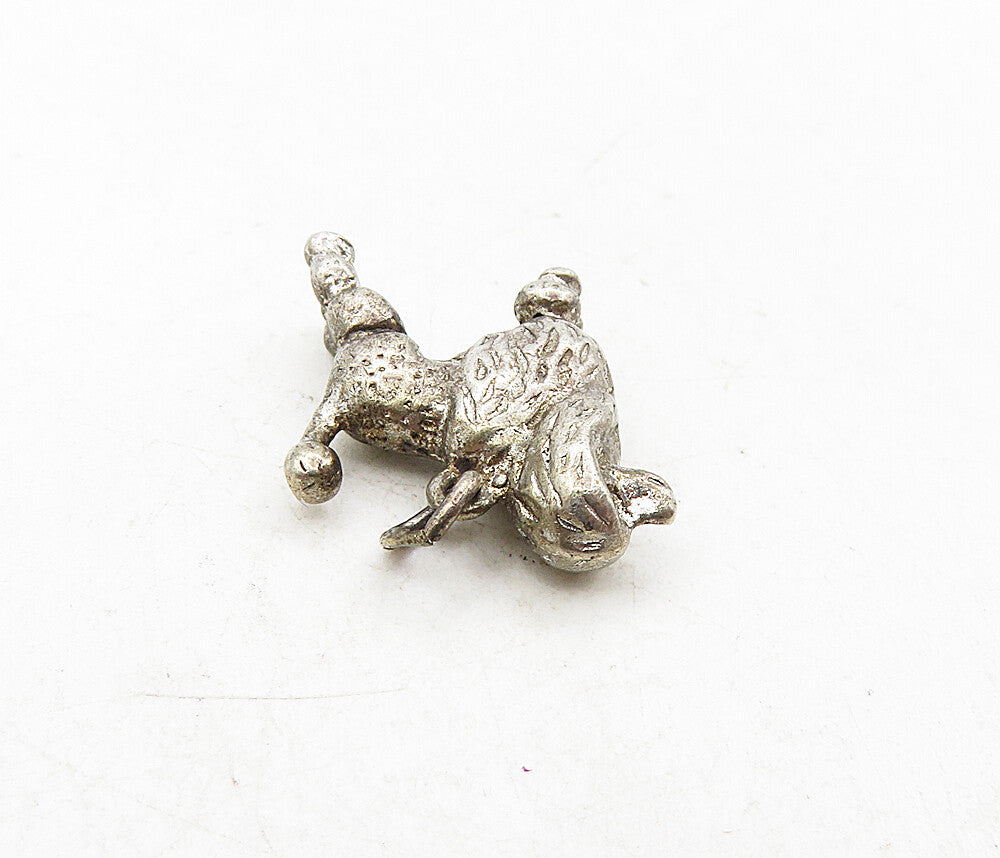 925 Sterling Silver Vintage Petite Dark Tone Poodle Dog Drop Pendant PT6823