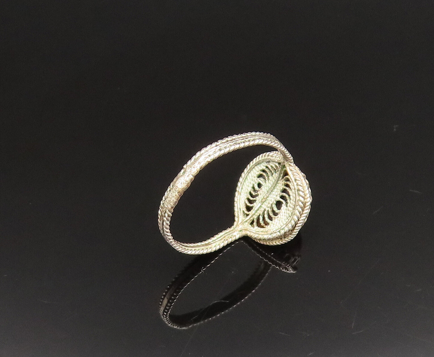 925 Sterling Silver Vintage Antique Brown Agate Twisted Rope Ring Sz 6 RG25631