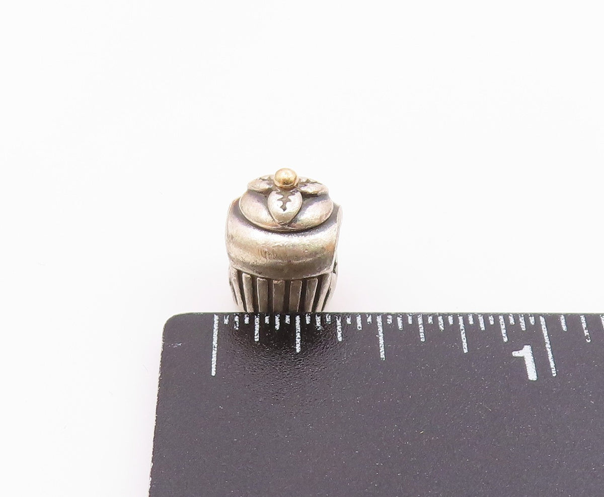 PANDORA 925 Silver & 14K Gold Vintage Cupcake Motif Slide Pendant PT18149