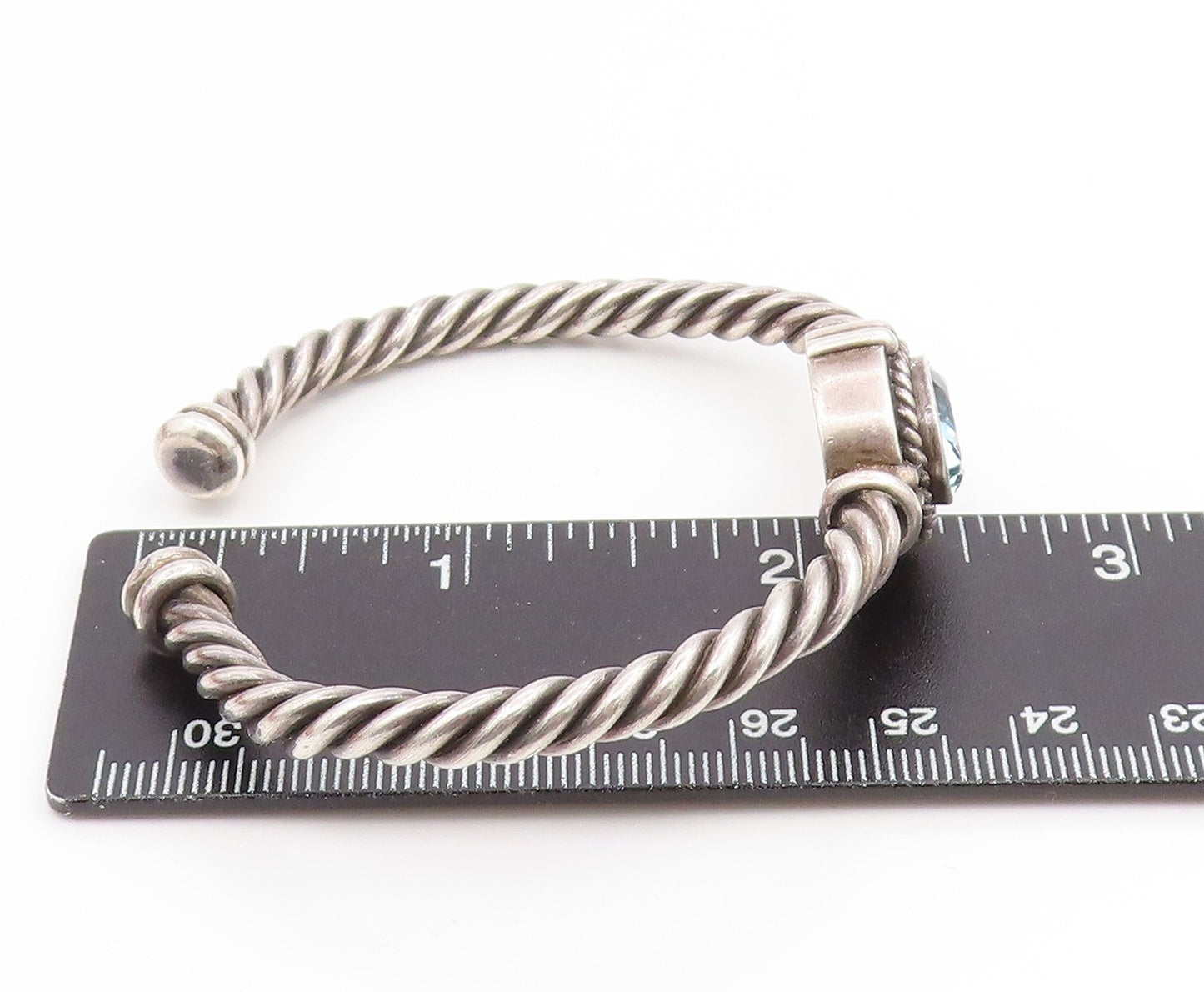 925 Sterling Silver Vintage Bracelet Faceted Topaz Elegant Twisted Cuff BT11893