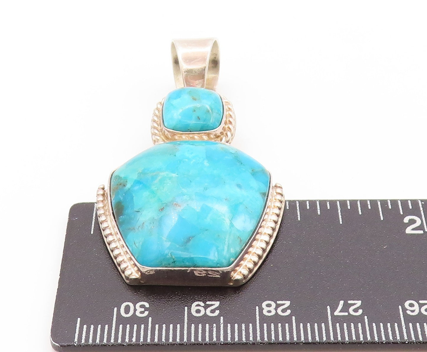 925 Sterling Silver Vintage Pendant DTR JAY KING Turquoise Geometric Cut PT24195