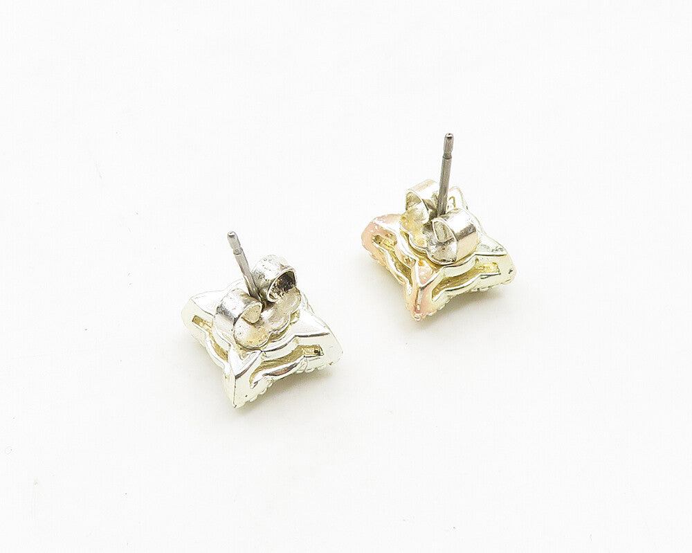 925 Sterling Silver Vintage Shiny Cubic Zirconia Square Stud Earrings EG9569