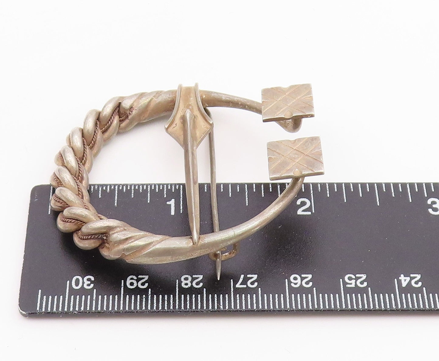 925 Sterling Silver Vintage Antique Etched Detail Twist Brooch Pin BP3132