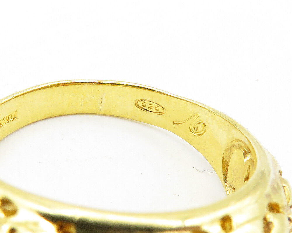 925 Sterling Silver Shiny Gold Plated Cutout Dome Band Ring Sz 10 RG17226