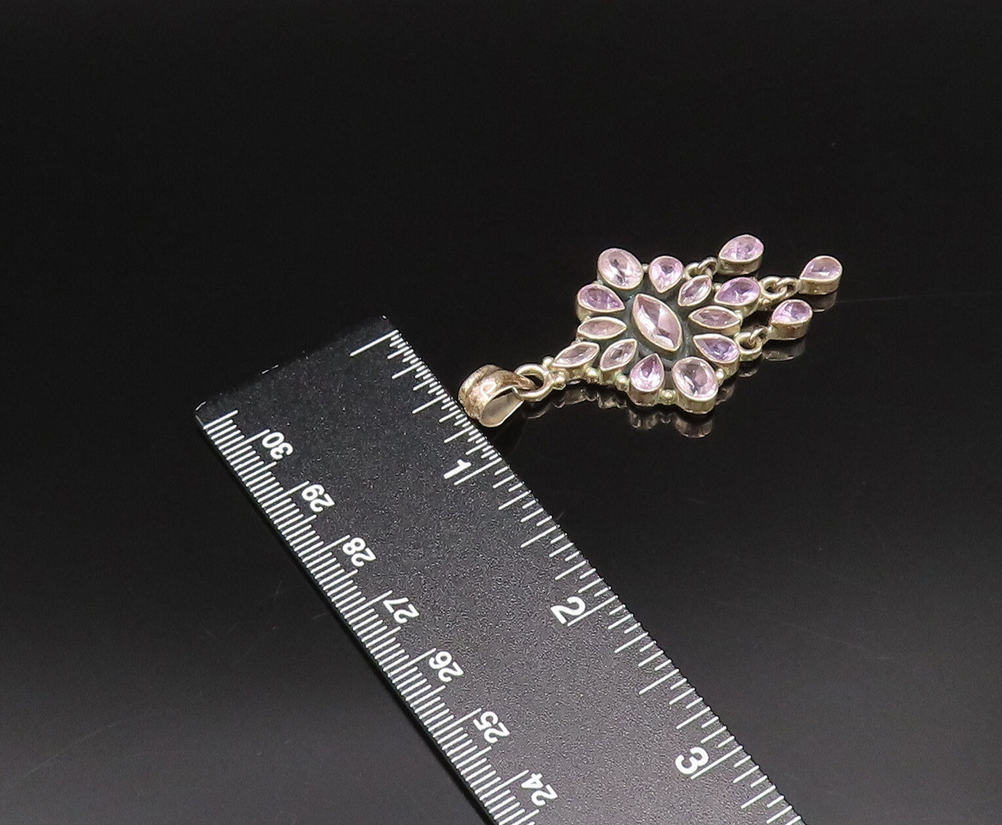 925 Sterling Silver Vintage Multi Pear Shaped Gemstone Dangle Pendant PT21765