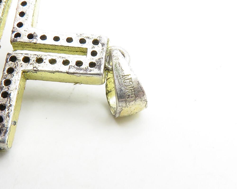 925 Sterling Silver Vintage Topaz Religious Cross Petite Pendant PT14889