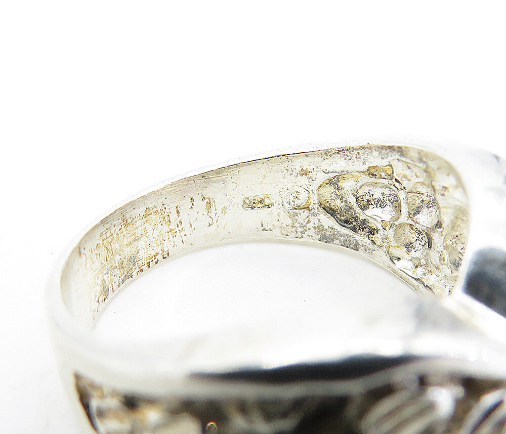 925 Sterling Silver Vintage Modernist Chiseled Detail Band Ring Sz 7 RG6253