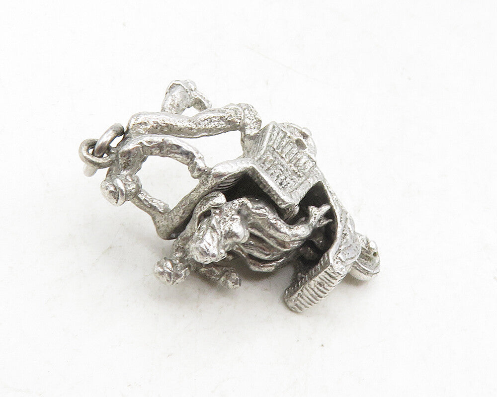 925 Sterling Silver Vintage Petite Man Pushing Carriage Drop Pendant PT7688