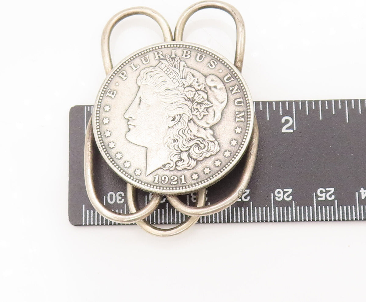 925 Sterling Silver Vintage Antique Carved Circular Solid Money Clip TR3582