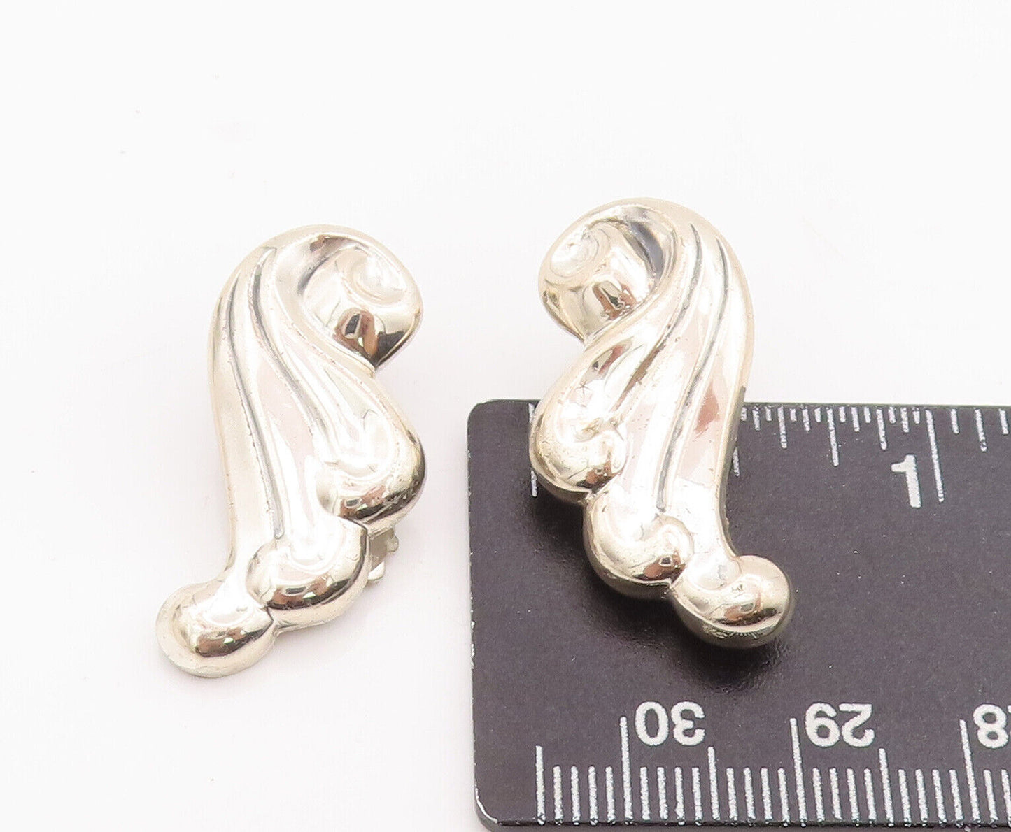 925 Sterling Silver Vintage Earrings RENOIR Minimalist Carved Swirls EG13082