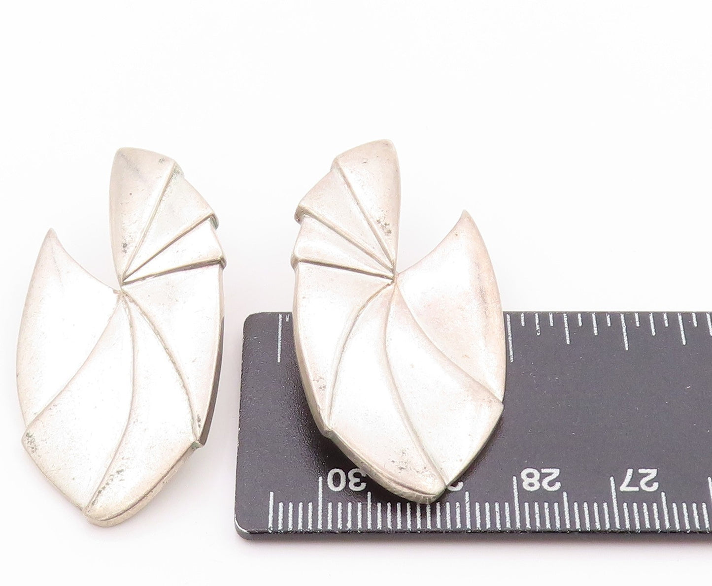 925 Sterling Silver Vintage Earrings CHINESE EXPORT Fan Shaped Design EG13520