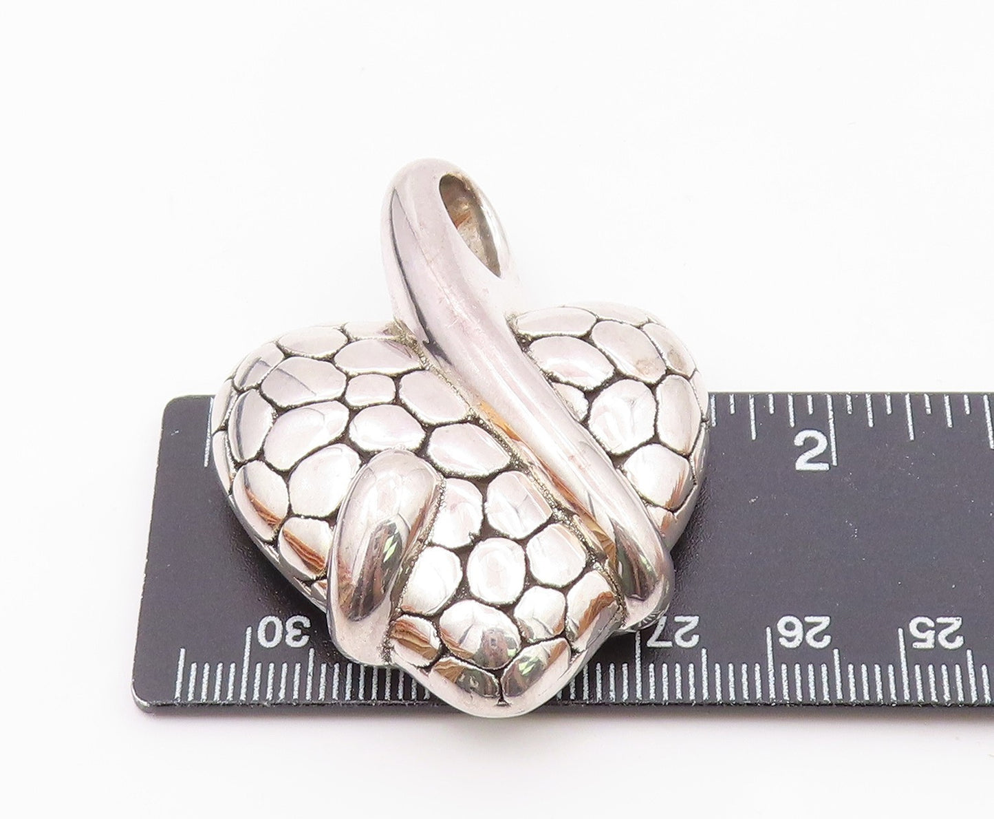 925 Sterling Silver Shiny Hollow Cobble Pattern Love Heart Pendant PT14138