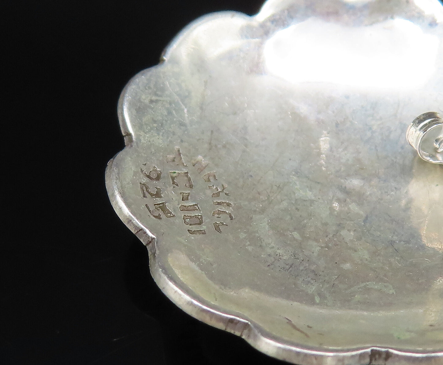 925 Sterling Silver Vintage Etched Lines Border Dome Earrings EG12260