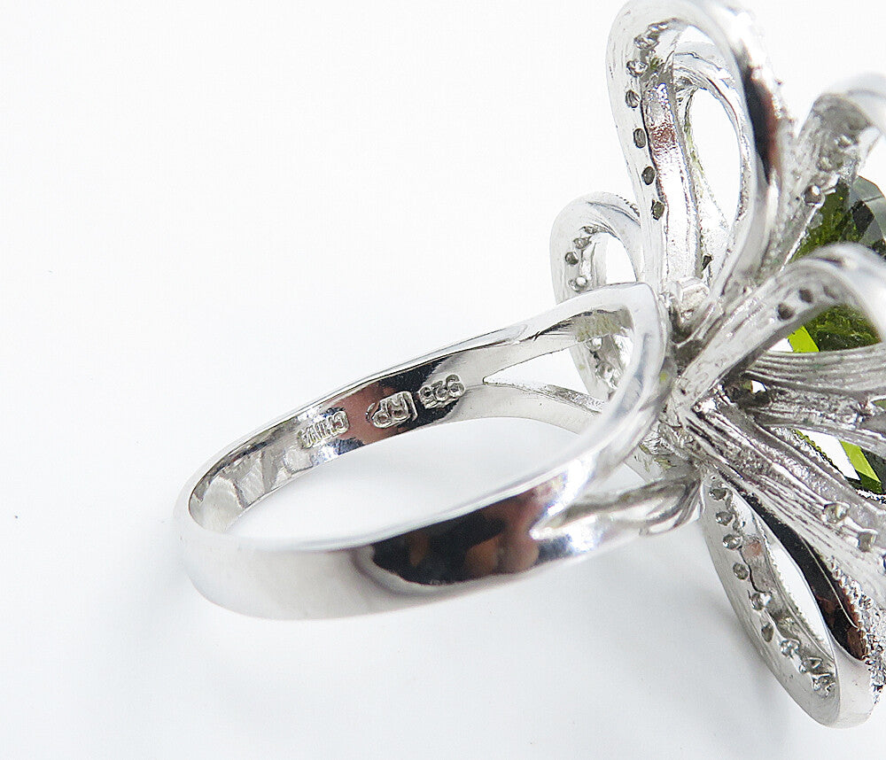 925 Sterling Silver Peridot & Topaz Floral Motif Cocktail Ring Sz 10 RG8574