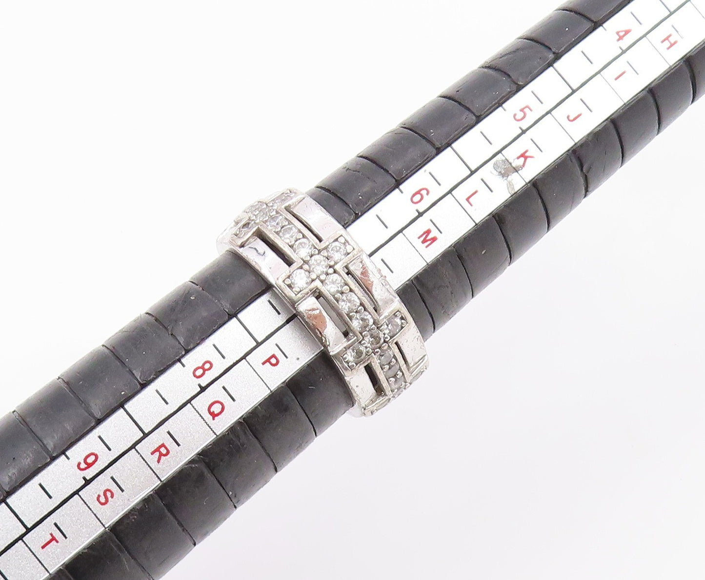 925 Sterling Silver Vintage Ring CZ Geometric Pattern Wide Band Sz 7 RG36249