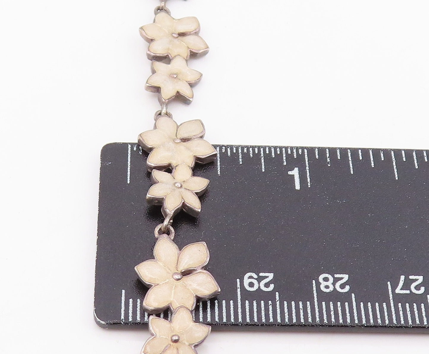 925 Sterling Silver Vintage Necklace MMA Enameled Elegant Floral Chain NE4842