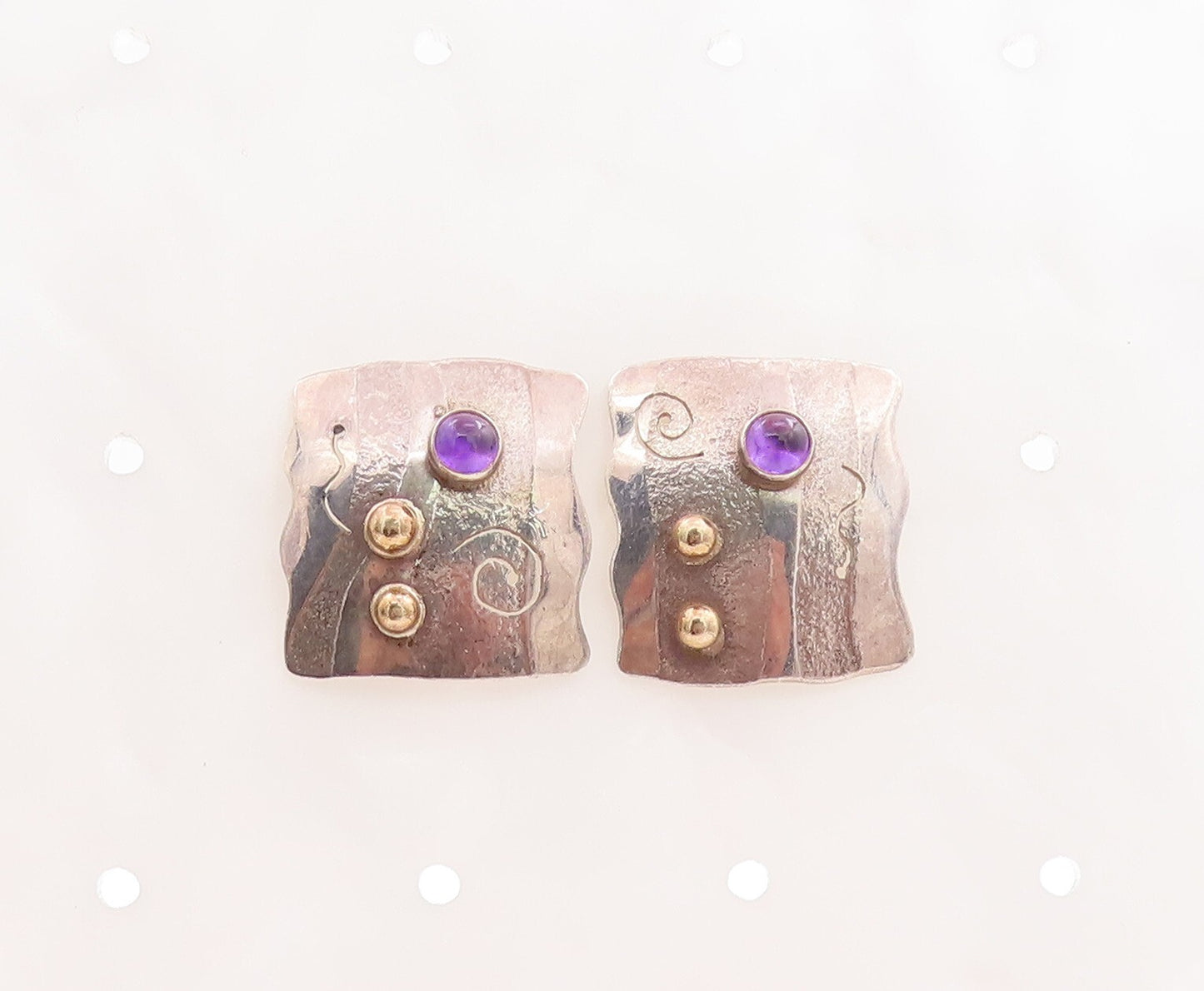 14k Gold 925 Sterling Silver Vintage Earrings Designer Etched Amethyst EG13121