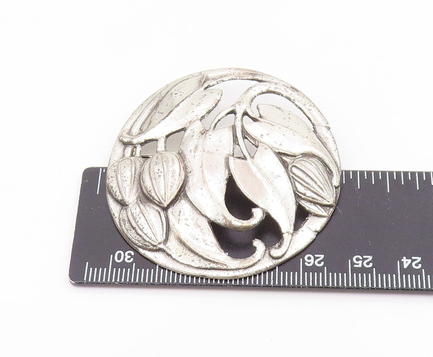 925 Sterling Silver Vintage Brooch Pin Antique Openwork Botanical Motif BP12394