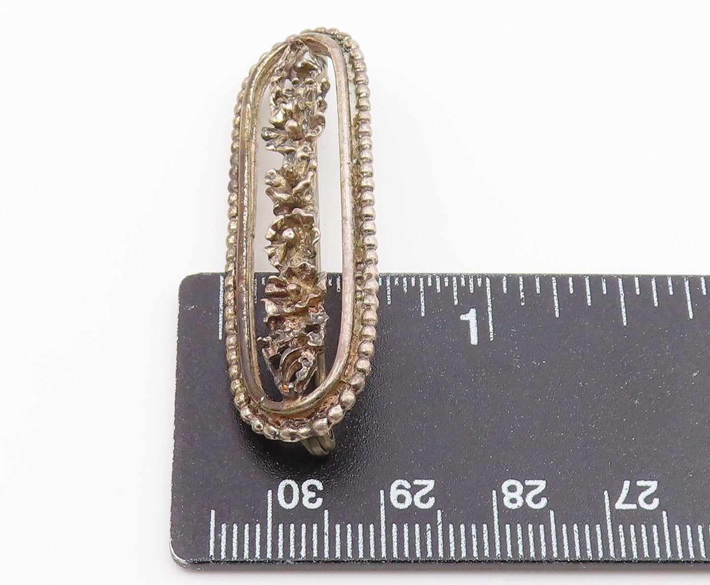 BEAU 925 Sterling Silver Vintage Shiny Row Of Flowers Brooch Pin BP8499