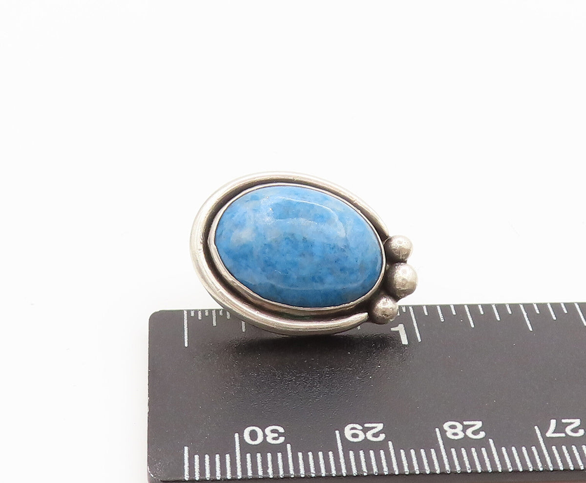 925 Silver Vintage Oval Blue Aventurine Halo Solid Border Earrings EG12586