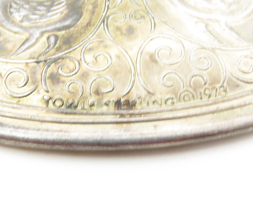 TOWLE 925 Sterling Silver Vintage Floral Swirl Hen Pattern Pendant PT13818