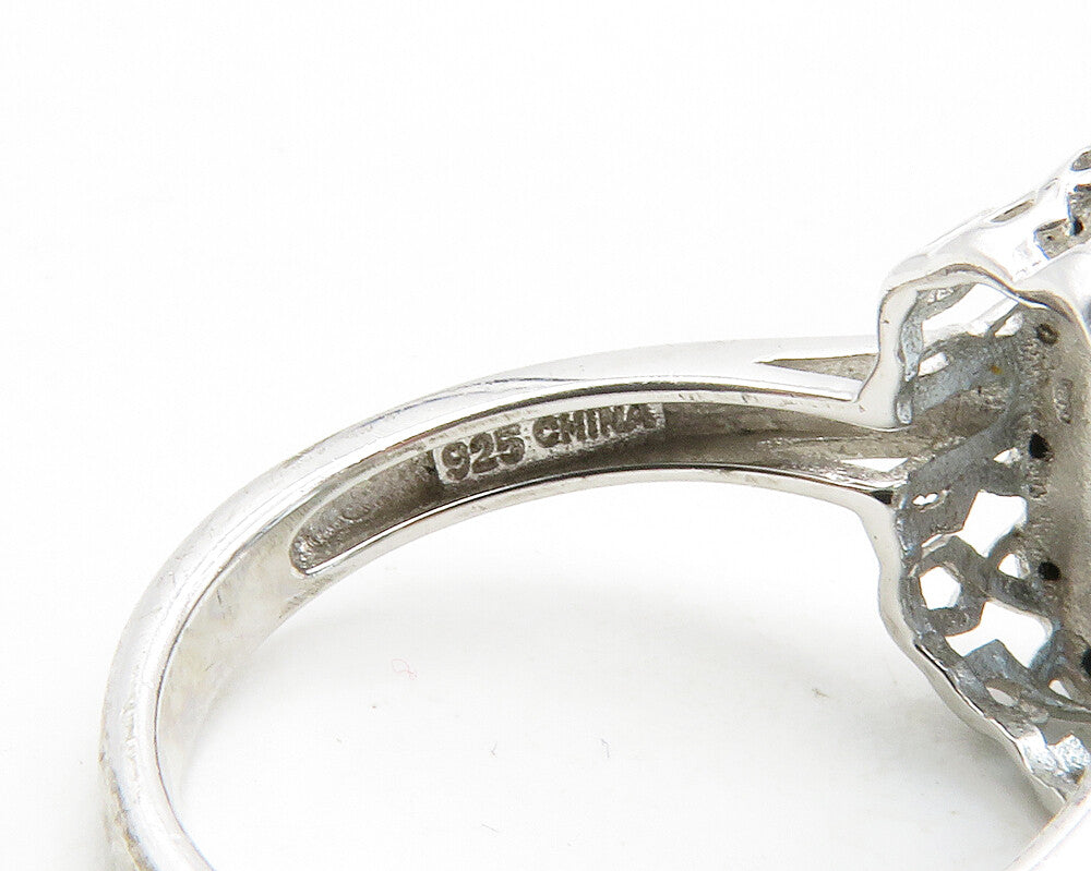 925 Sterling Silver Topaz & Genuine Diamonds Cocktail Ring Sz 6.5 RG12499