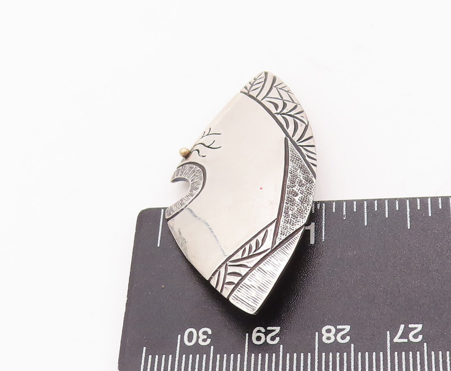 14k Gold 925 Sterling Silver Vintage Brooch Pin Designer Etched Patterns BP10966