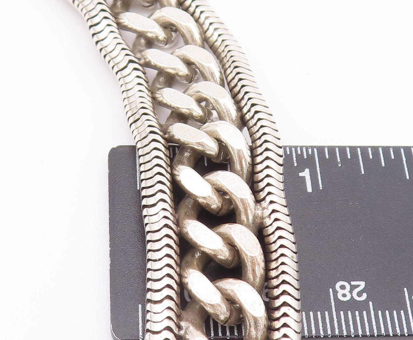 925 Sterling Silver Vintage Necklace Heavy Links Bordered Rope Effect NE4247