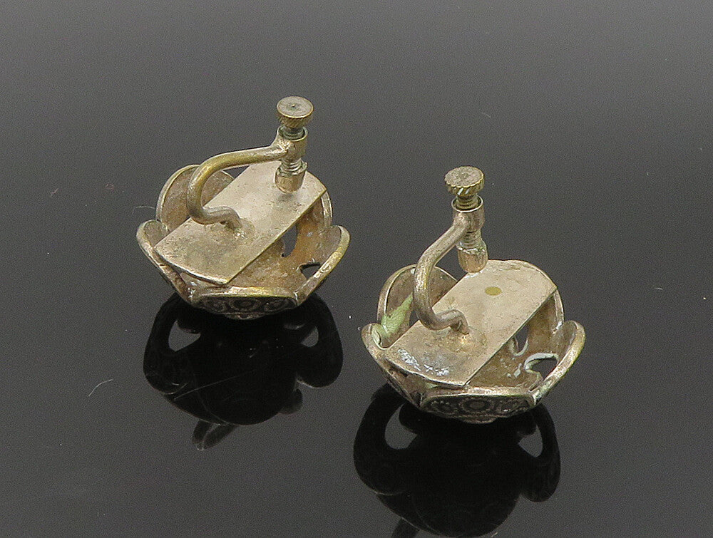 EUROPEAN 925 Silver Vintage Floral Motif Cut Out Non Pierce Earrings EG11614
