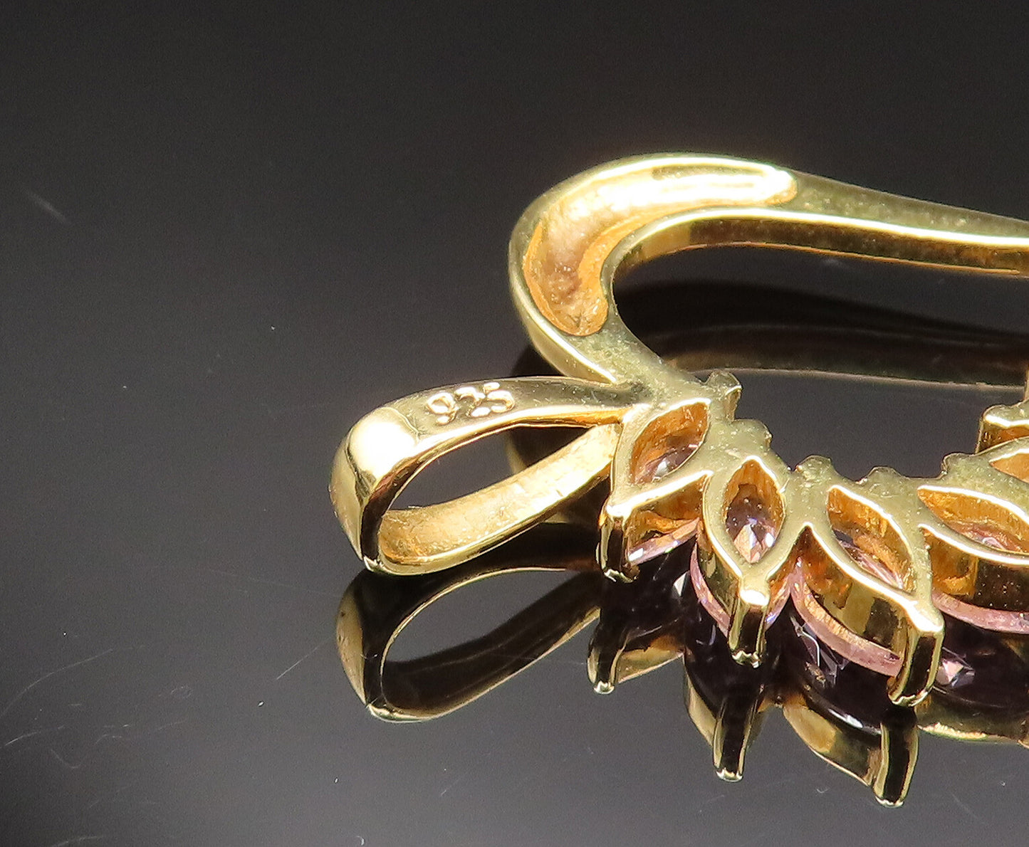 925 Silver Vintage Gold Plated Spiked Cubic Zirconia Heart Pendant PT20993