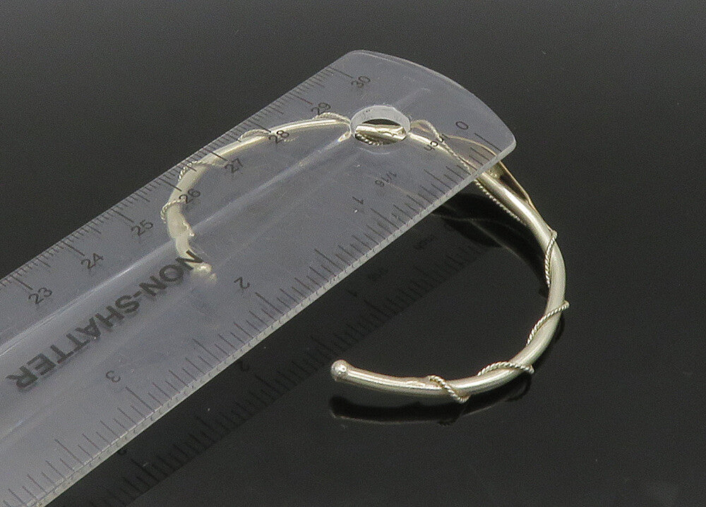 925 Sterling Silver Vintage Shiny Rope Wrapped Floral Cuff Bracelet BT8763