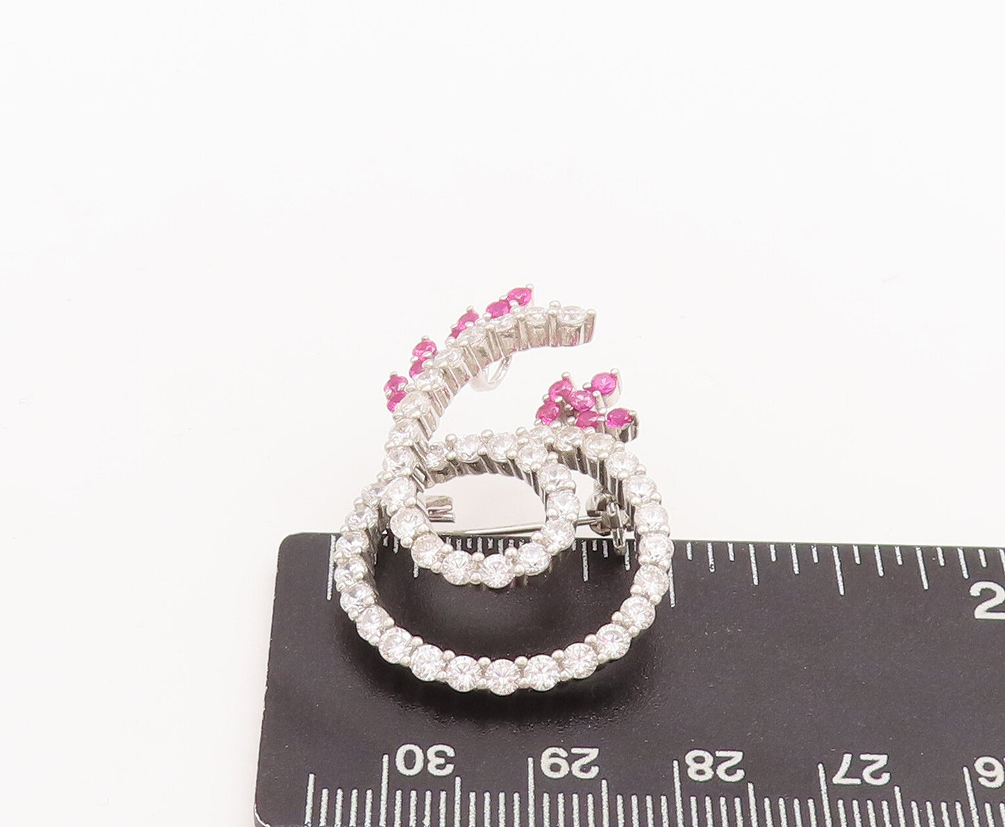 925 Sterling Silver Vintage Brooch Pin Designer Two Tone CZ Band Loop BP11050