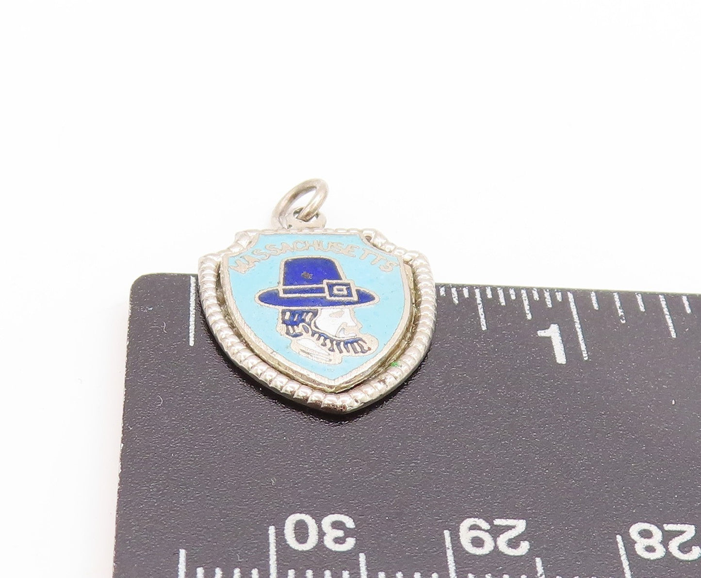 925 Sterling Silver Vintage Pendant Enameled Massachusetts Pilgrim Hat PT25021