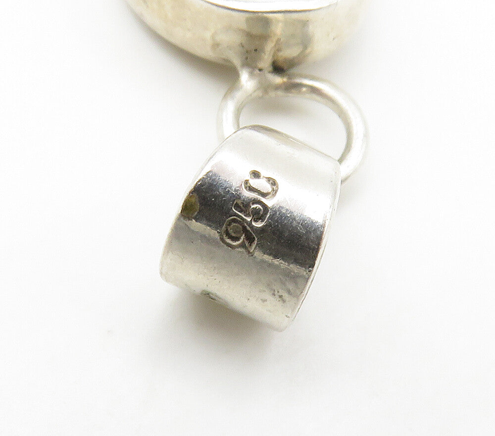 MEXICO 925 Sterling Silver Vintage Mother Of Pearl Oval Drop Pendant PT11966