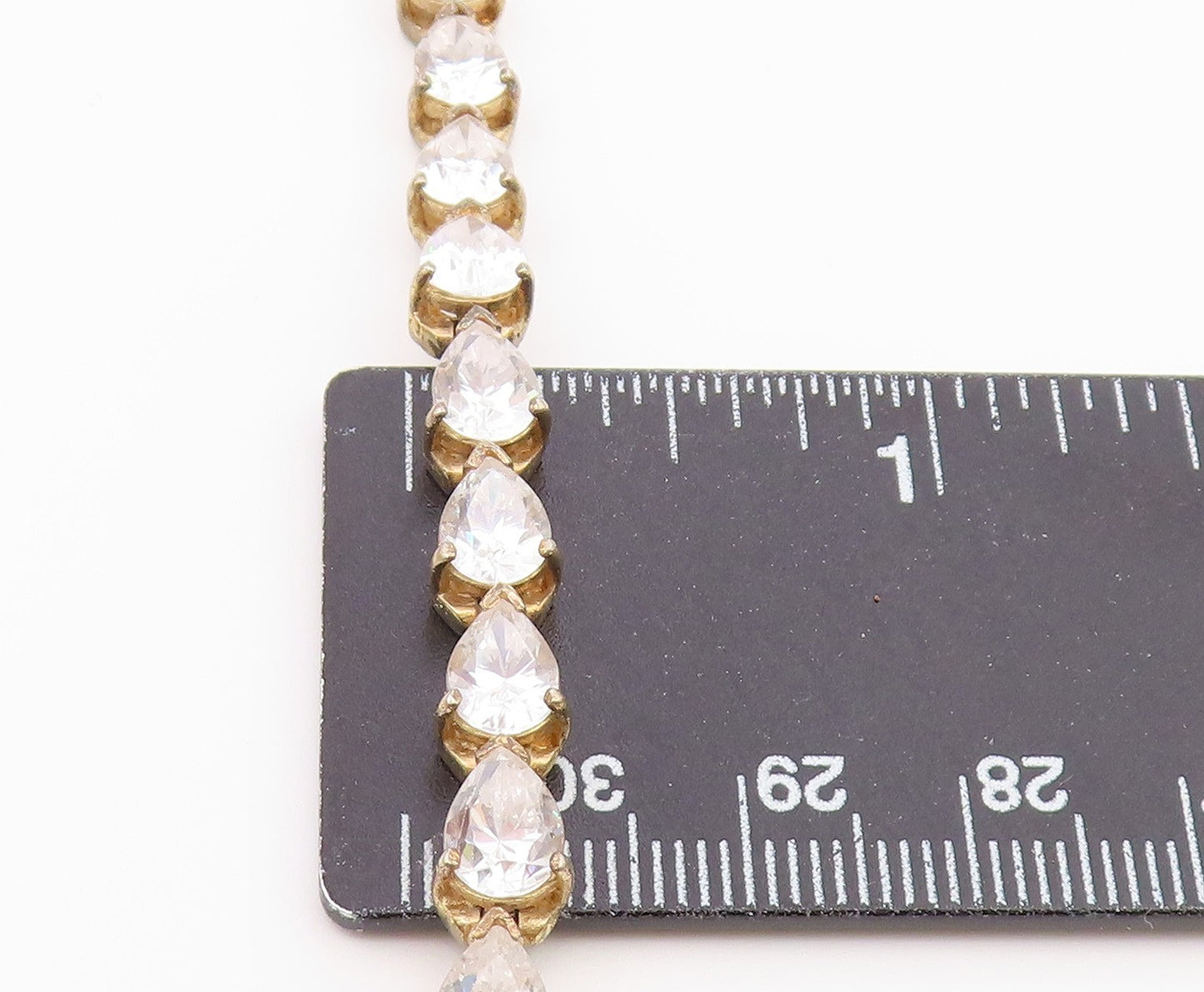 925 Sterling Silver Vintage Tear Drop Cubic Zirconia Chain Bracelet BT7978