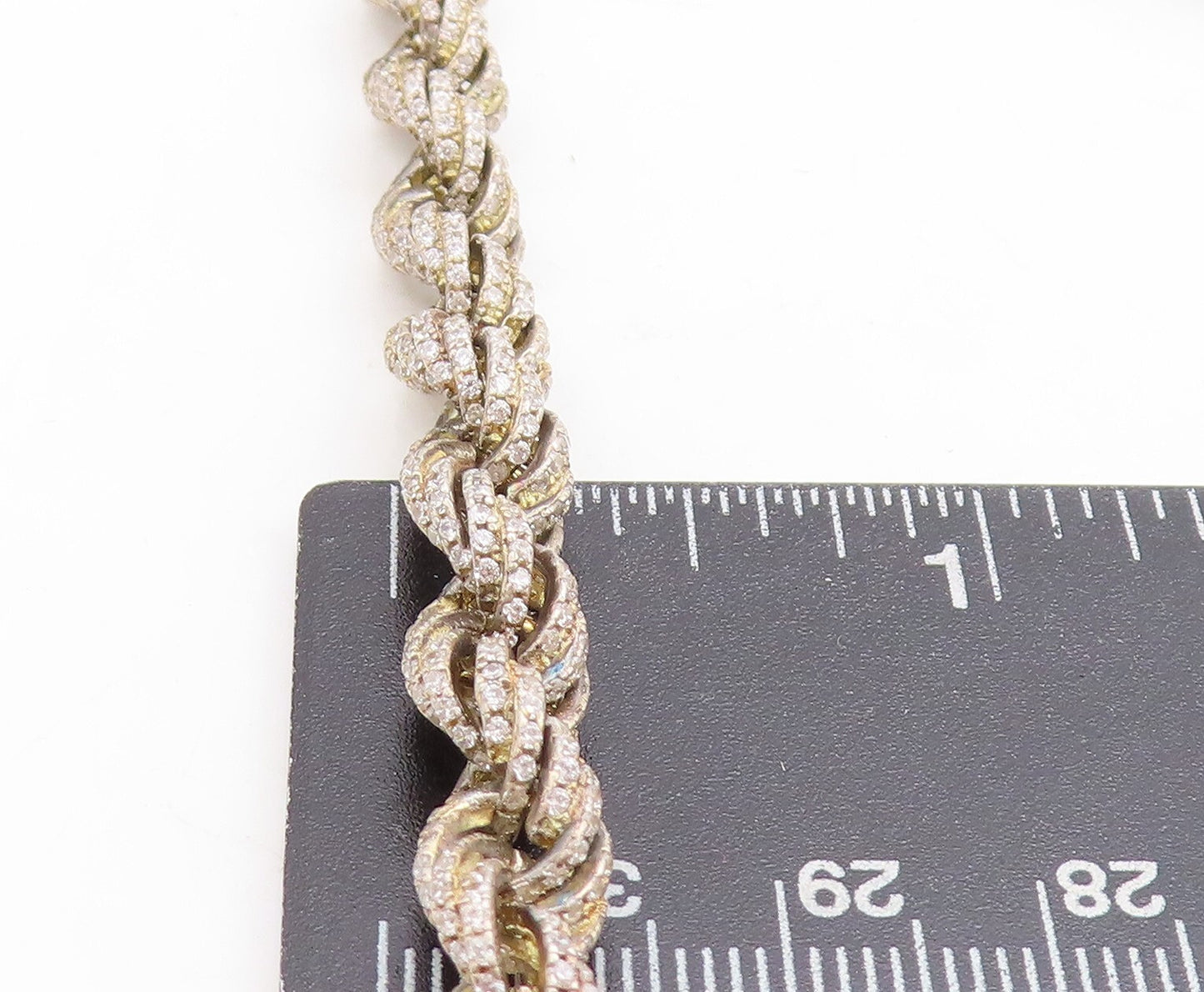 925 Sterling Silver Vintage Shiny White Topaz Twist Chain Necklace NE2287