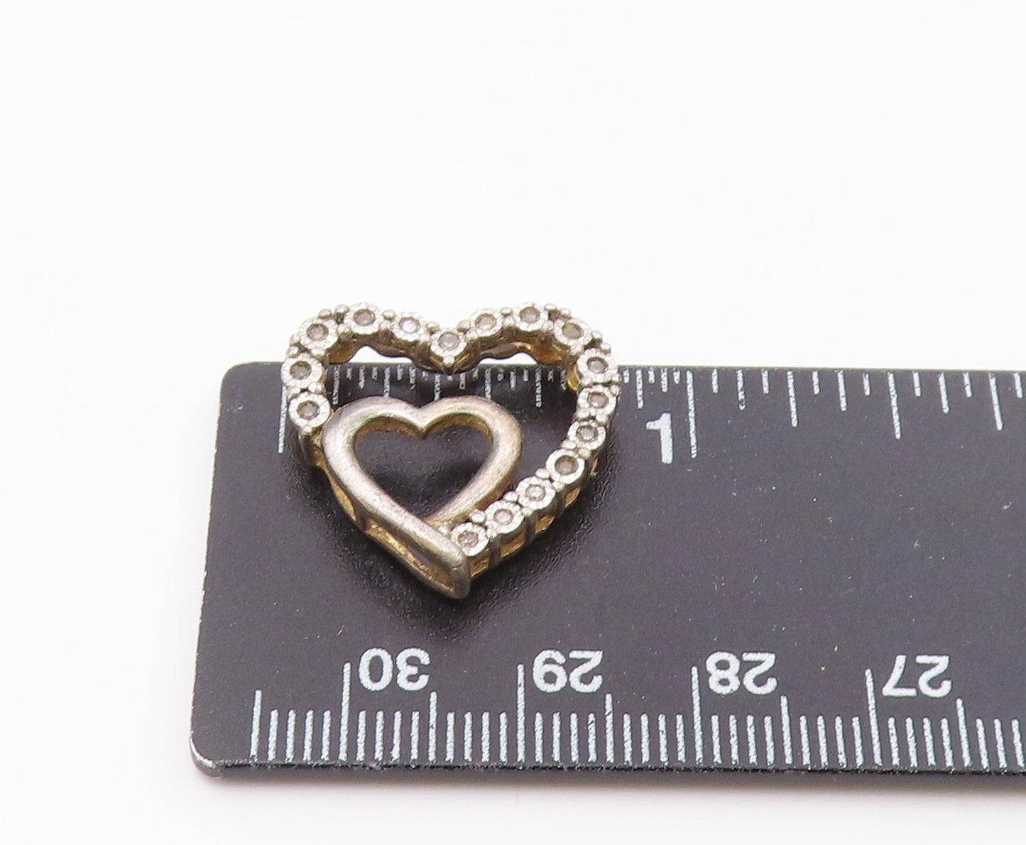 925 Sterling Silver Vintage Genuine Diamonds Open Love Hearts Pendant PT14294