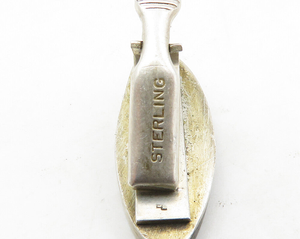 925 Sterling Silver Vintage Petite Wooden Detail Oval Tie Clip TR2448