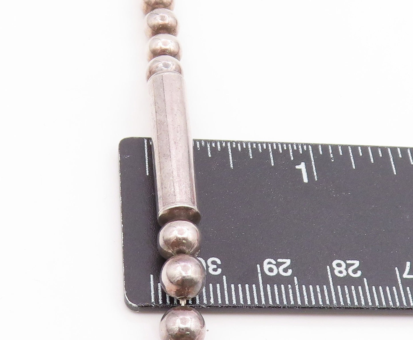 925 Sterling Silver Vintage Necklace Modernist Geometric Bead Bar Chain NE4829