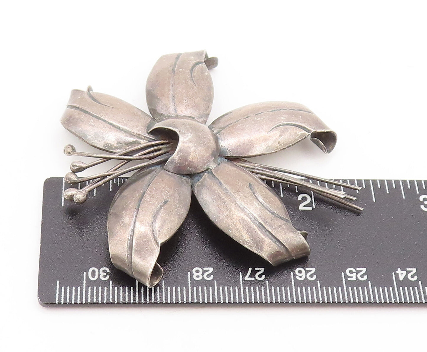 TORRES TAXCO 925 Silver Vintage 3D Carved Large Flower Brooch Pin BP10504