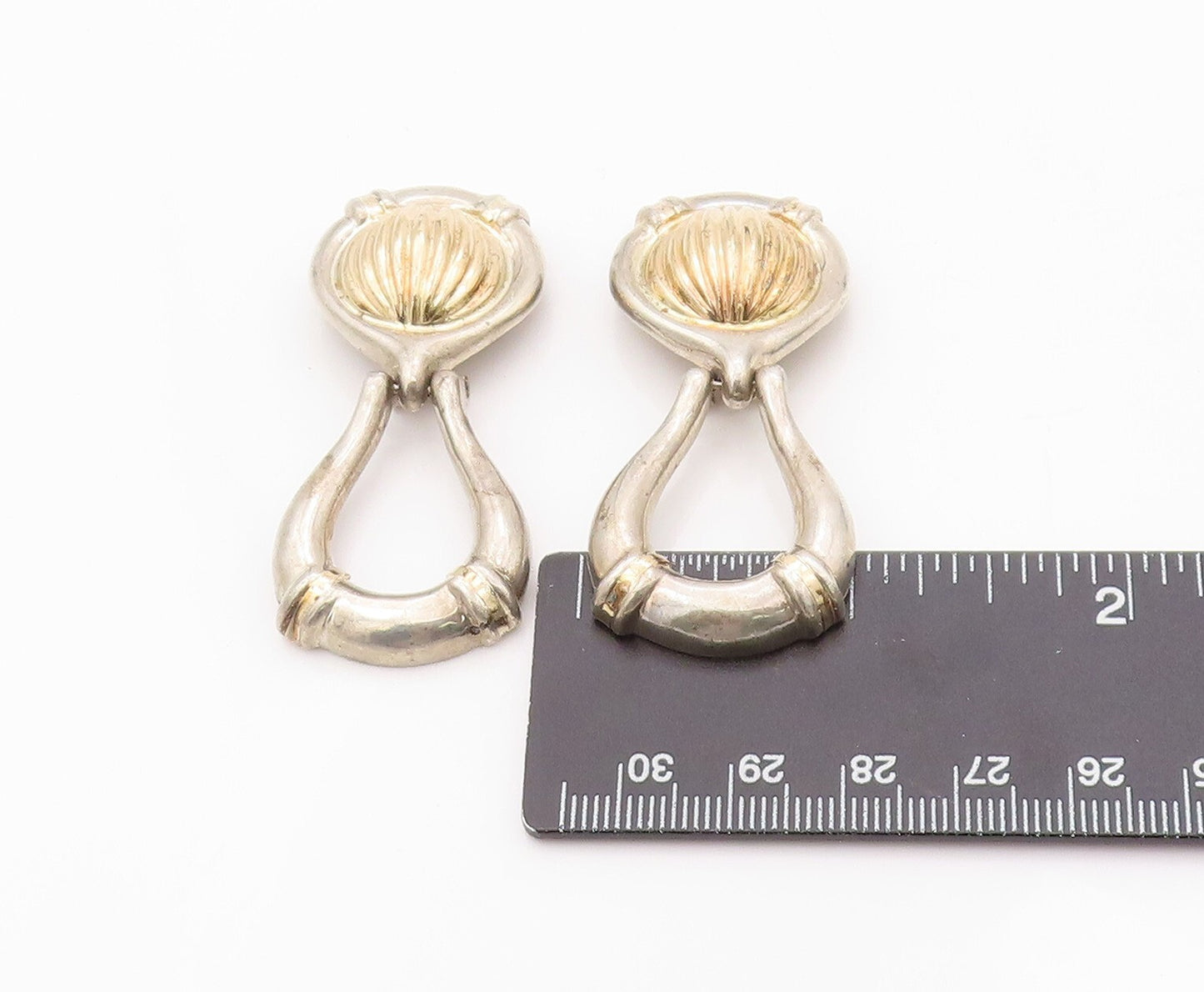 925 Sterling Silver Vintage Earrings Designer Grooved Dangling Loop EG13464