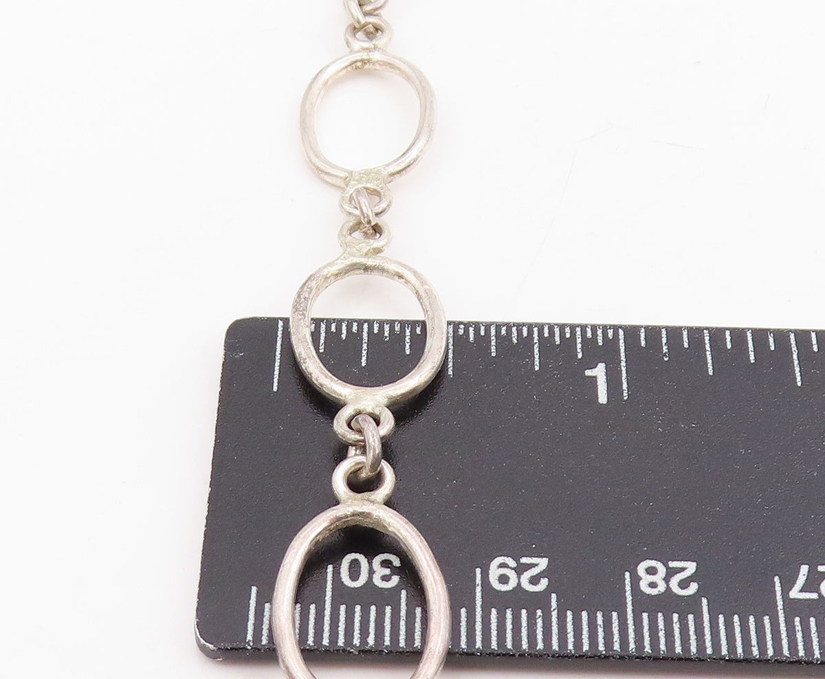 925 Sterling Silver Vintage Necklace Modernist Hollow Oval Link Chain NE4746